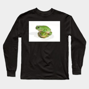 two litoria caerula green tree frogs one on top of the other Long Sleeve T-Shirt